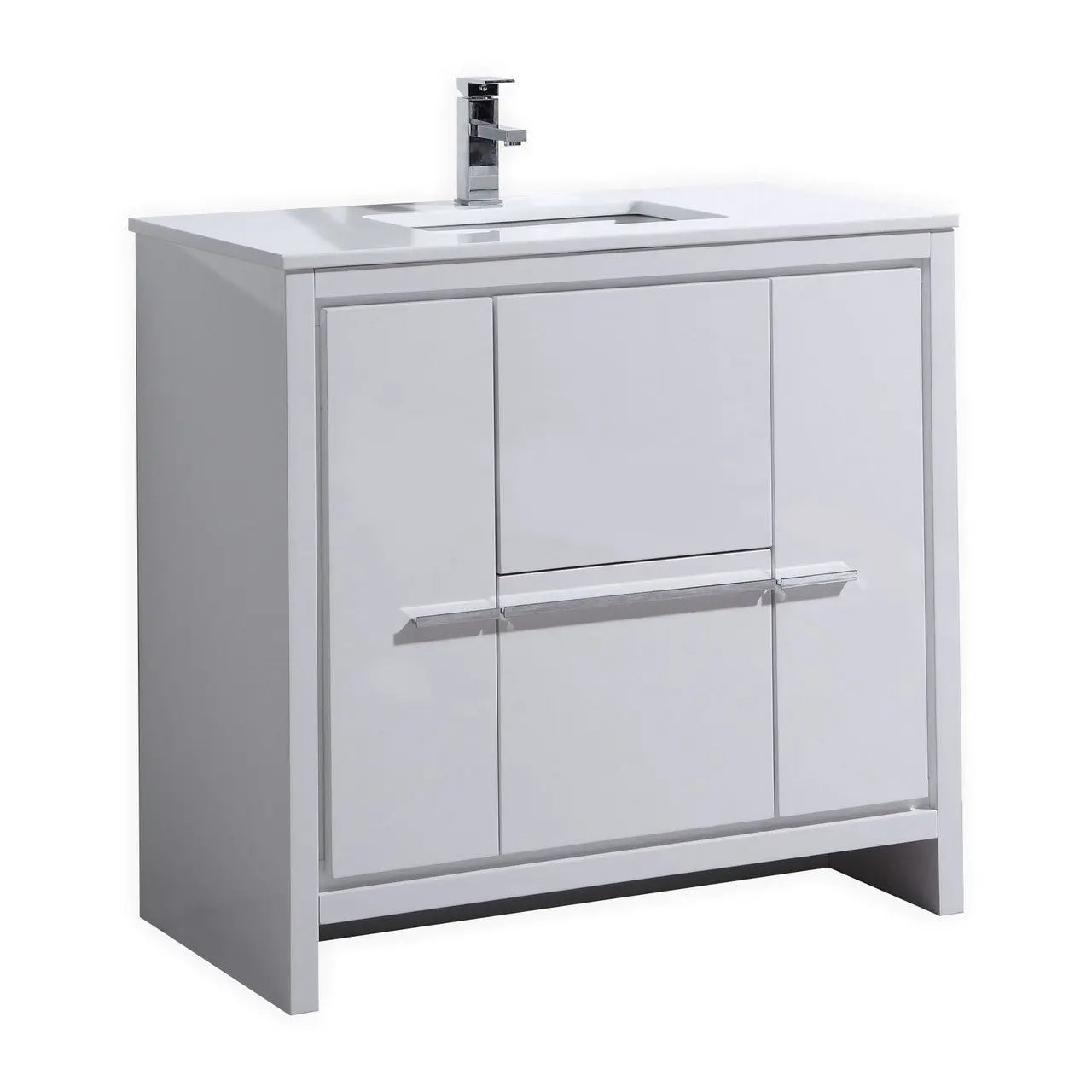 KubeBath Dolce 36″ High Gloss White Modern Bathroom Vanity With Quartz Countertop - Plumbing Market