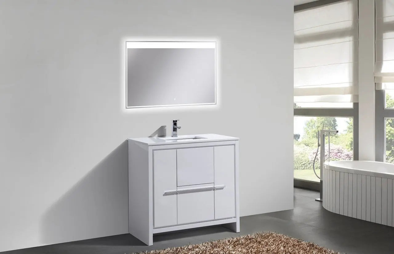 KubeBath Dolce 36″ High Gloss White Modern Bathroom Vanity With Quartz Countertop - Plumbing Market