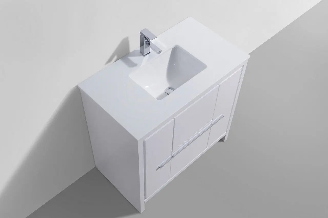KubeBath Dolce 36″ High Gloss White Modern Bathroom Vanity With Quartz Countertop - Plumbing Market