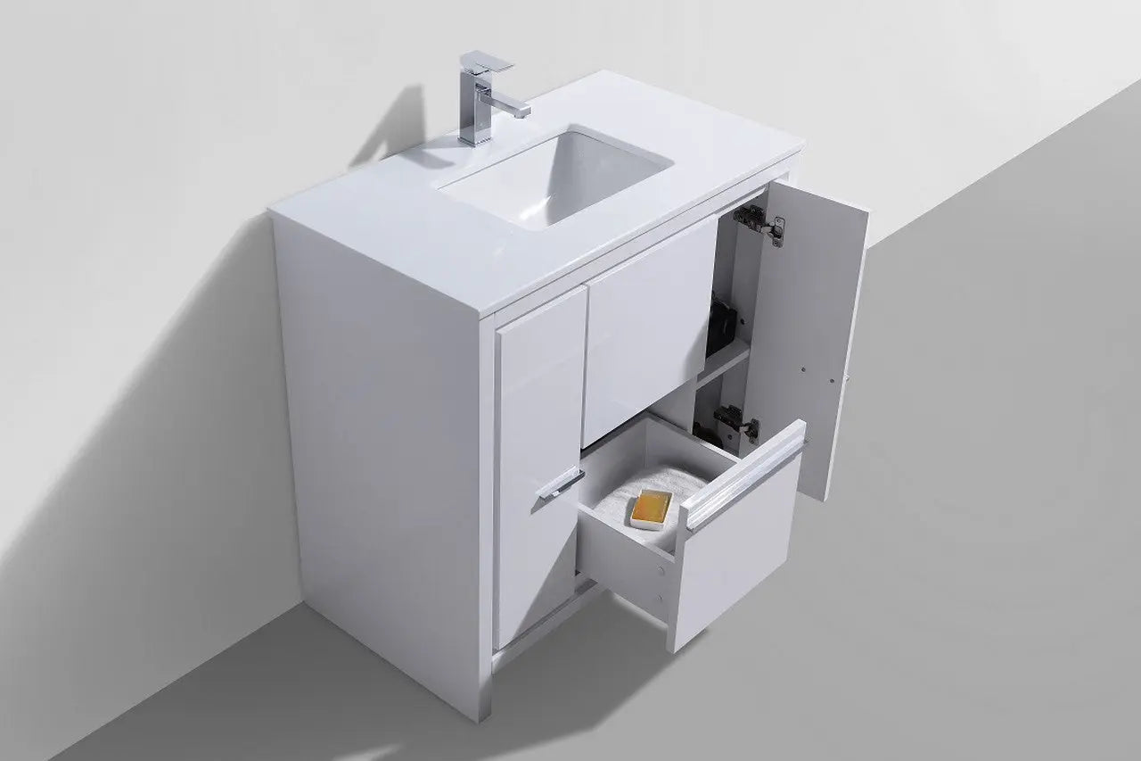 KubeBath Dolce 36″ High Gloss White Modern Bathroom Vanity With Quartz Countertop - Plumbing Market