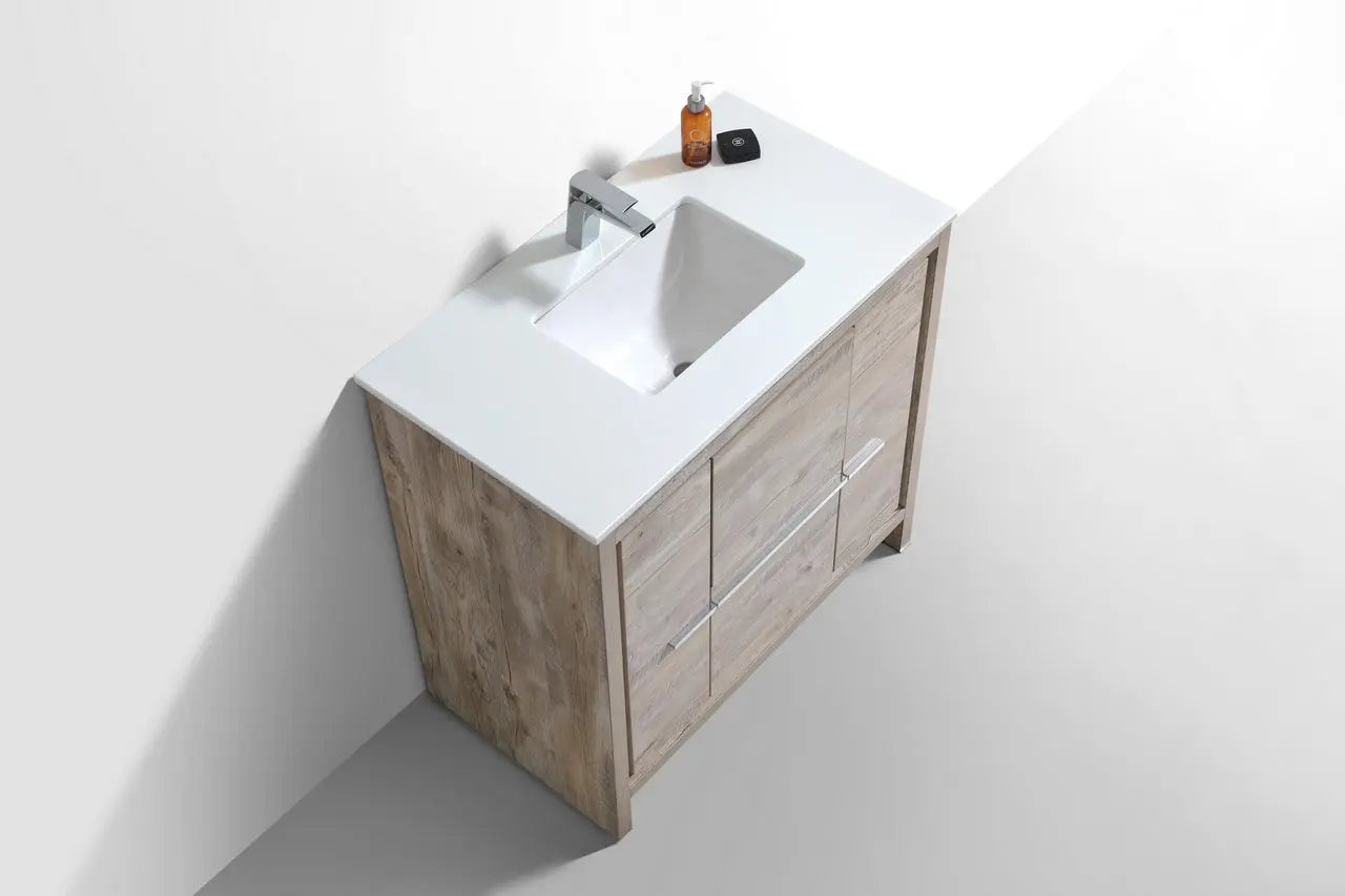 KubeBath Dolce 36″ Nature Wood Modern Bathroom Vanity With Quartz Countertop - Plumbing Market