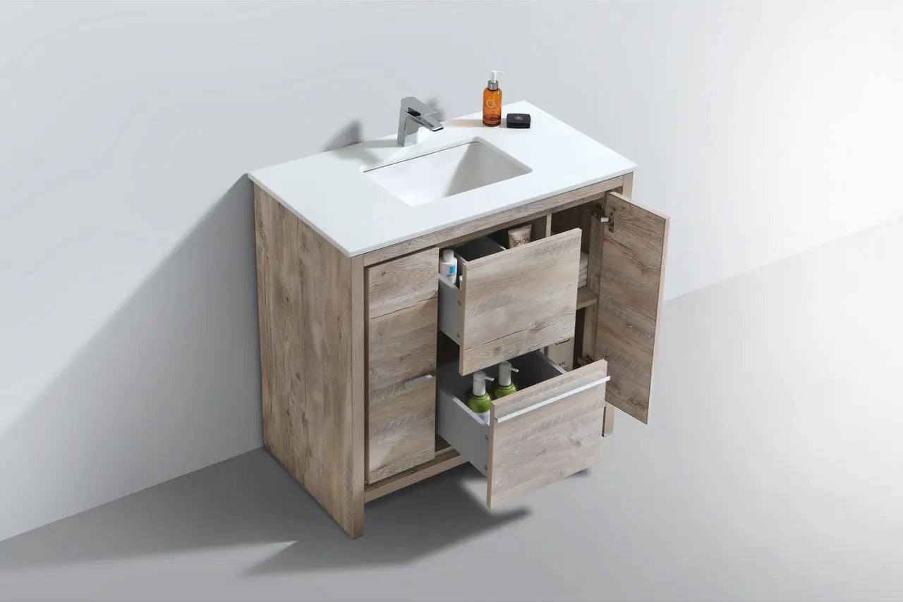KubeBath Dolce 36″ Nature Wood Modern Bathroom Vanity With Quartz Countertop - Plumbing Market