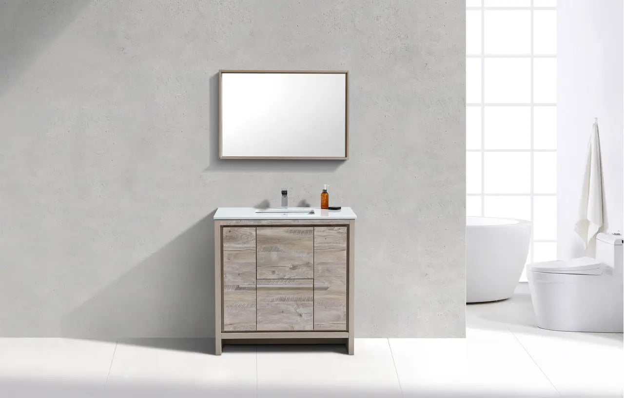 KubeBath Dolce 36″ Nature Wood Modern Bathroom Vanity With Quartz Countertop - Plumbing Market