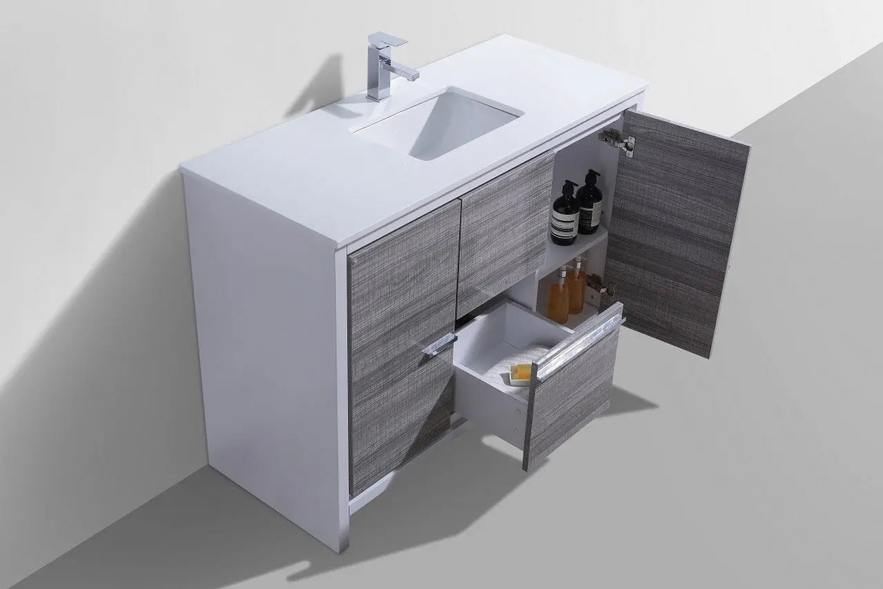 KubeBath Dolce 48″ Ash Gray Single Sink Modern Bathroom Vanity With Quartz Countertop - Plumbing Market