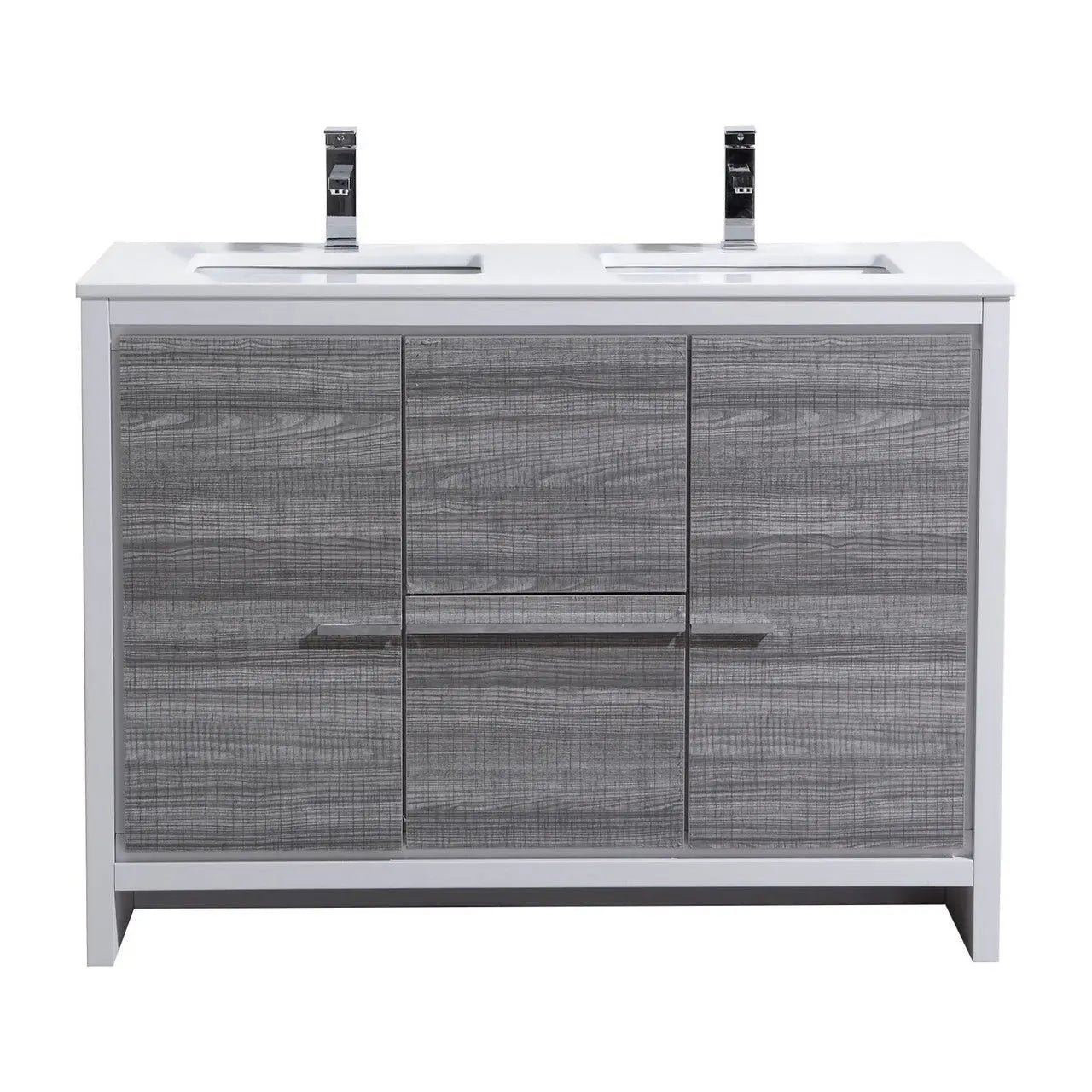 KubeBath Dolce 48″ Double Sink Ash Gray Modern Bathroom Vanity With Quartz Countertop - Plumbing Market