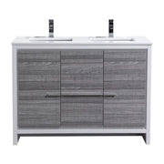 KubeBath Dolce 48″ Double Sink Ash Gray Modern Bathroom Vanity With Quartz Countertop - Plumbing Market