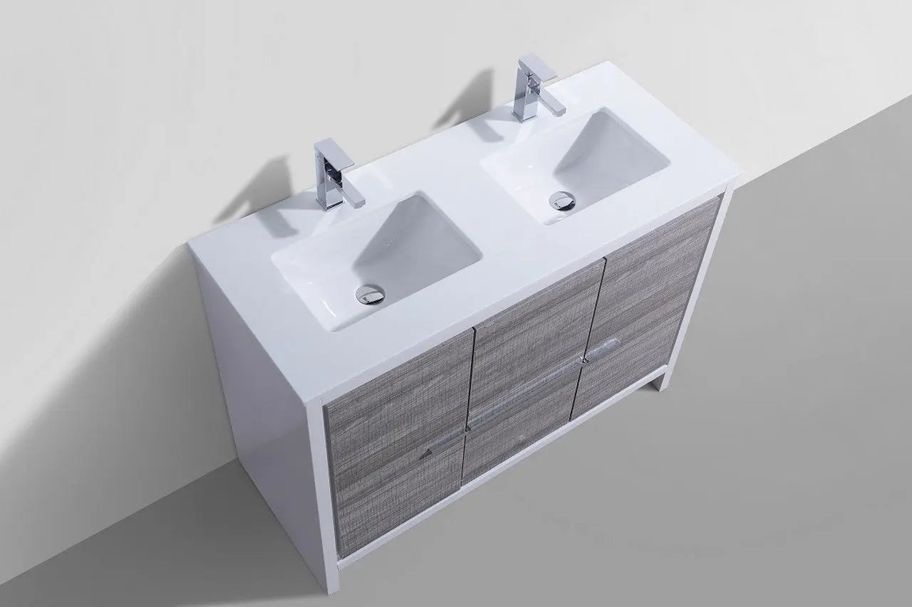 KubeBath Dolce 48″ Double Sink Ash Gray Modern Bathroom Vanity With Quartz Countertop - Plumbing Market