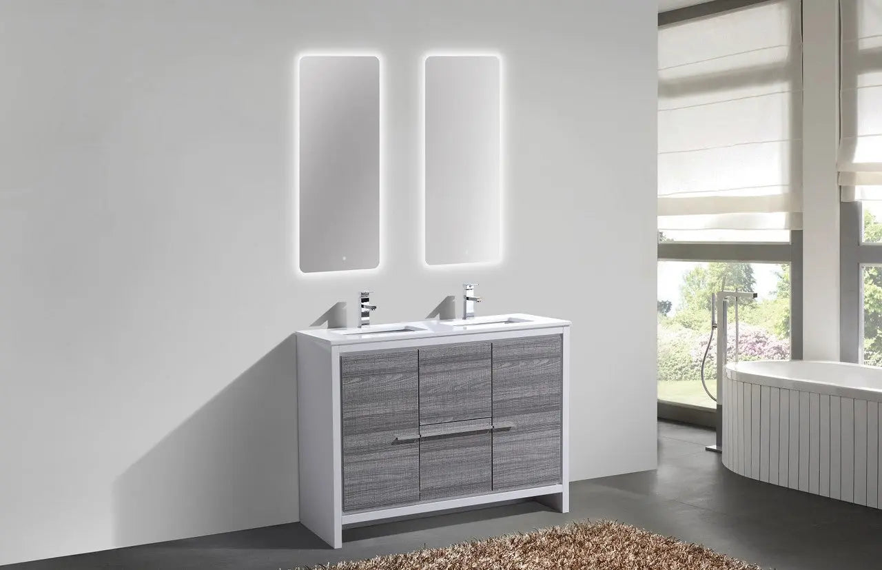 KubeBath Dolce 48″ Double Sink Ash Gray Modern Bathroom Vanity With Quartz Countertop - Plumbing Market