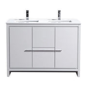 KubeBath Dolce 48″ Double Sink High Gloss White Modern Bathroom Vanity With Quartz Countertop - Plumbing Market