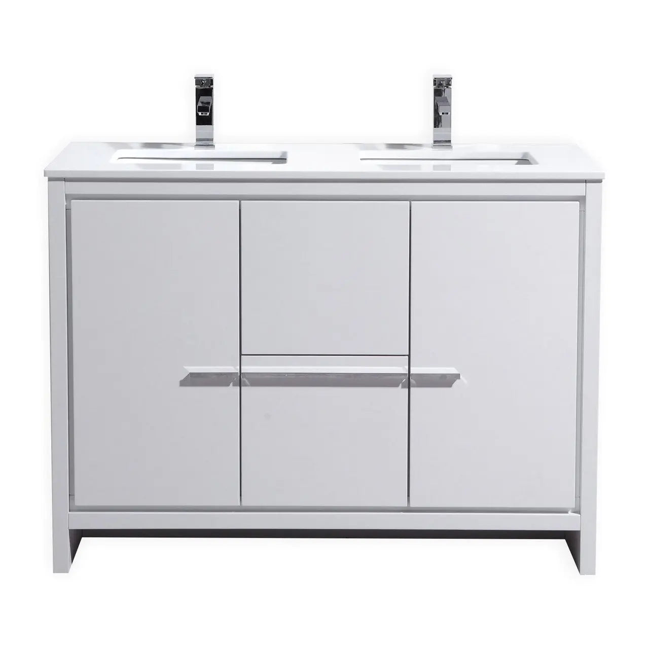 KubeBath Dolce 48″ Double Sink High Gloss White Modern Bathroom Vanity With Quartz Countertop - Plumbing Market