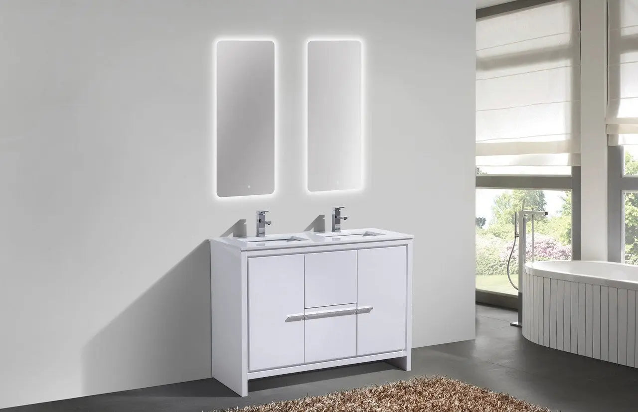 KubeBath Dolce 48″ Double Sink High Gloss White Modern Bathroom Vanity With Quartz Countertop - Plumbing Market