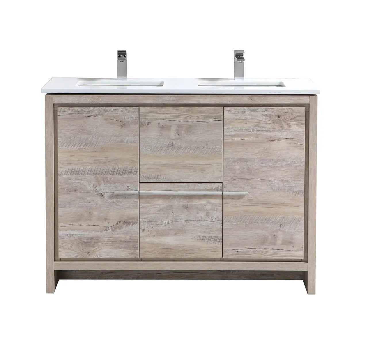 KubeBath Dolce 48″ Double Sink Nature Wood Modern Bathroom Vanity With Quartz Countertop - Plumbing Market