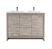 KubeBath Dolce 48″ Double Sink Nature Wood Modern Bathroom Vanity With Quartz Countertop - Plumbing Market