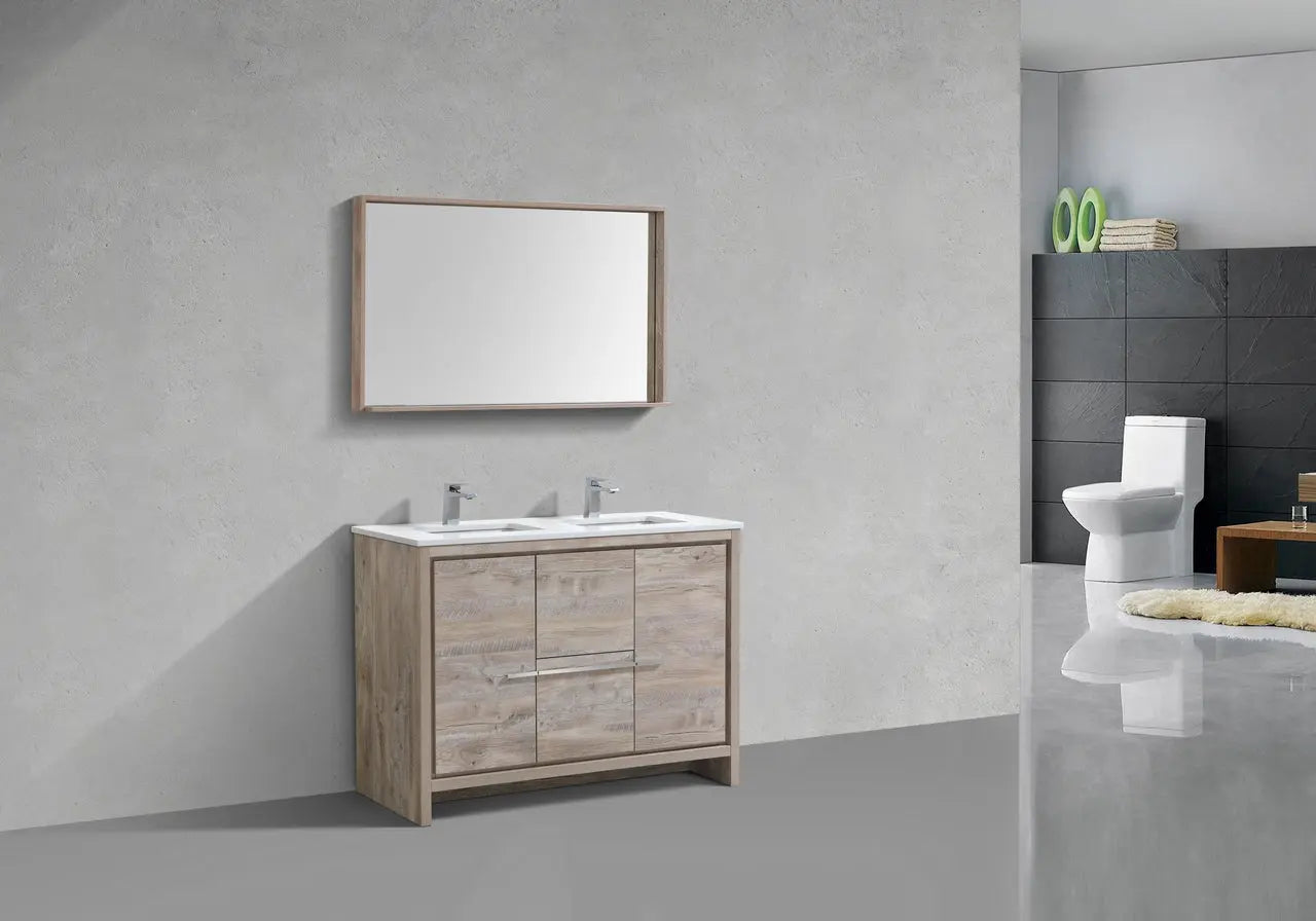 KubeBath Dolce 48″ Double Sink Nature Wood Modern Bathroom Vanity With Quartz Countertop - Plumbing Market