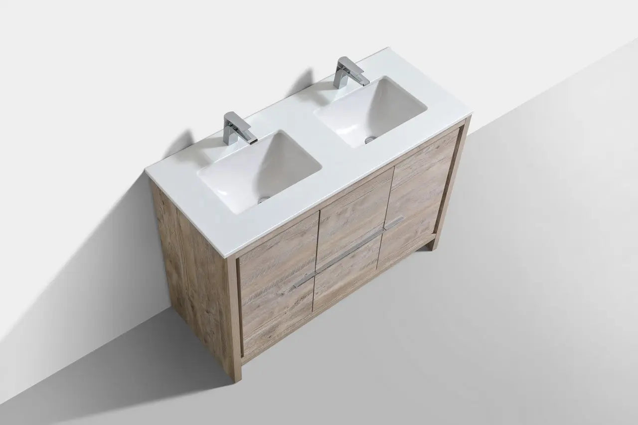 KubeBath Dolce 48″ Double Sink Nature Wood Modern Bathroom Vanity With Quartz Countertop - Plumbing Market