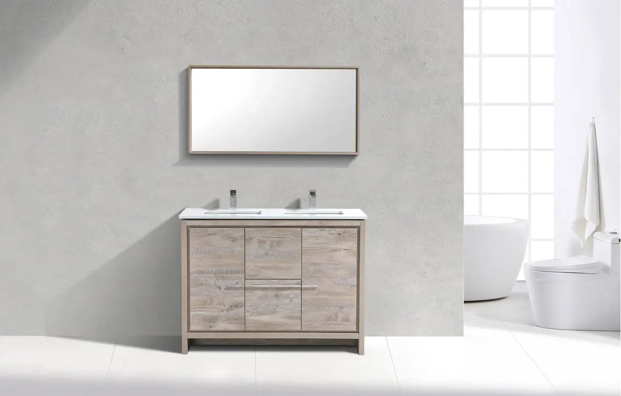 KubeBath Dolce 48″ Double Sink Nature Wood Modern Bathroom Vanity With Quartz Countertop - Plumbing Market
