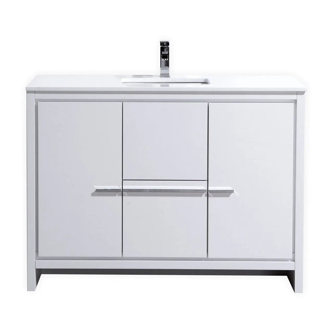 KubeBath Dolce 48″ High Gloss White Single Sink Modern Bathroom Vanity With Quartz Countertop - Plumbing Market