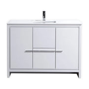 KubeBath Dolce 48″ High Gloss White Single Sink Modern Bathroom Vanity With Quartz Countertop - Plumbing Market