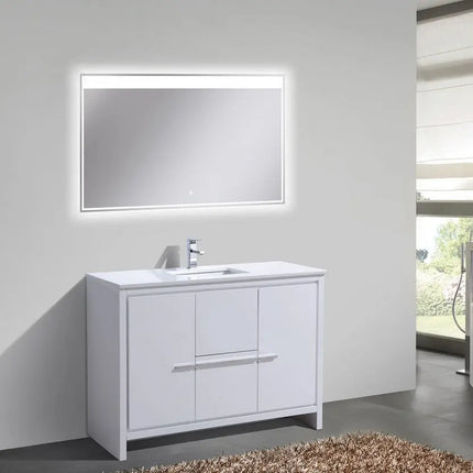 KubeBath Dolce 48″ High Gloss White Single Sink Modern Bathroom Vanity With Quartz Countertop - Plumbing Market