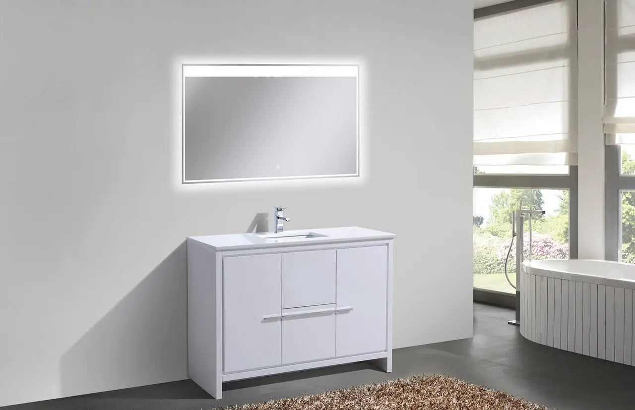 KubeBath Dolce 48″ High Gloss White Single Sink Modern Bathroom Vanity With Quartz Countertop - Plumbing Market