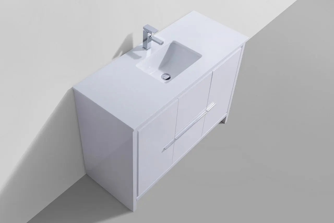 KubeBath Dolce 48″ High Gloss White Single Sink Modern Bathroom Vanity With Quartz Countertop - Plumbing Market