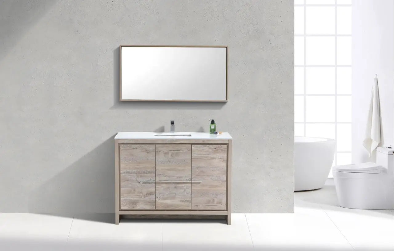 KubeBath Dolce 48″ Nature Wood Single Sink Modern Bathroom Vanity With Quartz Countertop - Plumbing Market