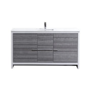 KubeBath Dolce 60″ Ash Gray Single Sink Modern Bathroom Vanity With Quartz Countertop - Plumbing Market
