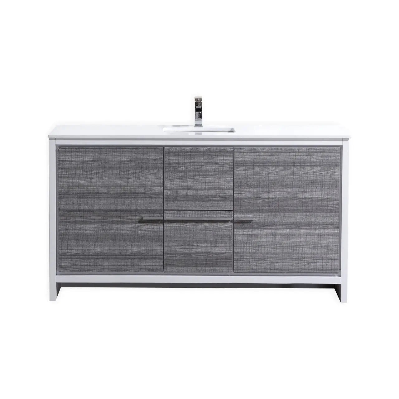 KubeBath Dolce 60″ Ash Gray Single Sink Modern Bathroom Vanity With Quartz Countertop - Plumbing Market