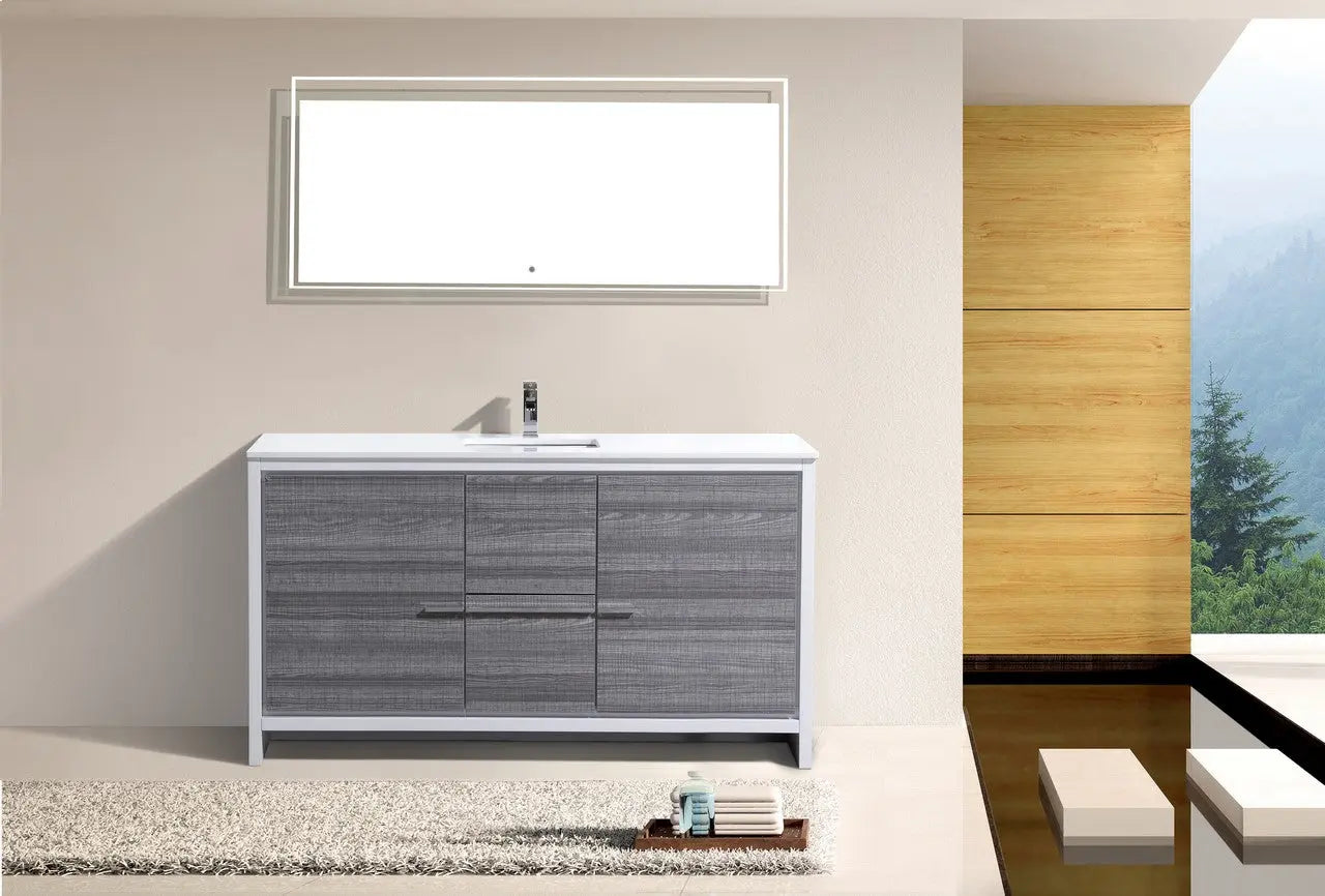 KubeBath Dolce 60″ Ash Gray Single Sink Modern Bathroom Vanity With Quartz Countertop - Plumbing Market