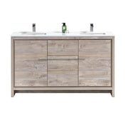 KubeBath Dolce 60″ Double Sink Nature Wood Modern Bathroom Vanity With Quartz Countertop - Plumbing Market