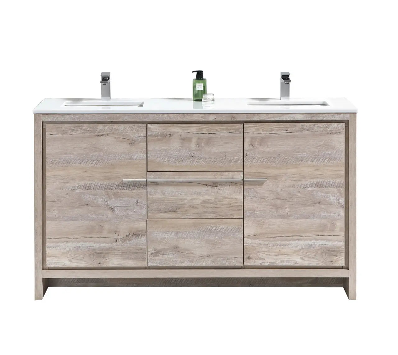 KubeBath Dolce 60″ Double Sink Nature Wood Modern Bathroom Vanity With Quartz Countertop - Plumbing Market
