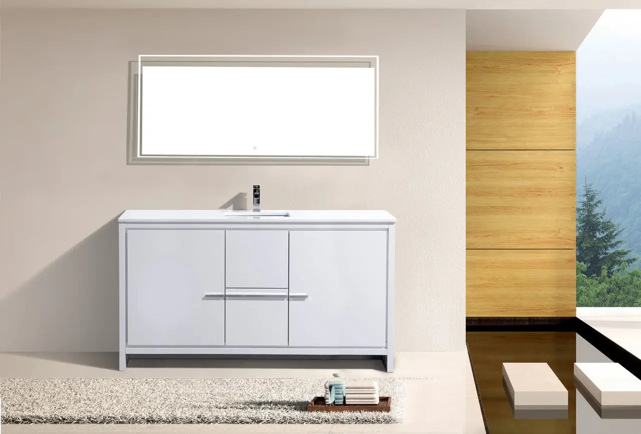 KubeBath Dolce 60″ High Gloss White Modern Bathroom Vanity With Quartz Countertop - Plumbing Market