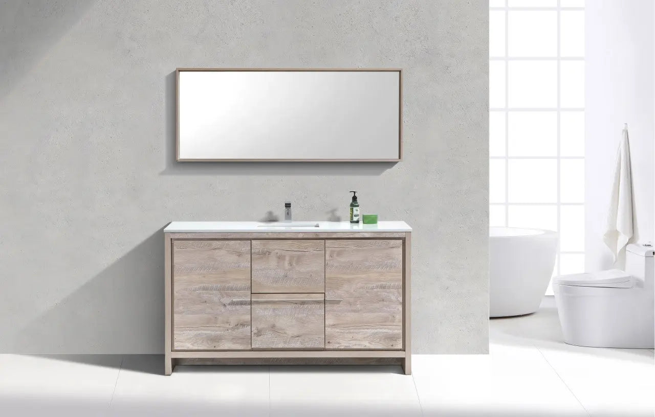 KubeBath Dolce 60″ Nature Wood Modern Bathroom Vanity With Quartz Countertop - Plumbing Market