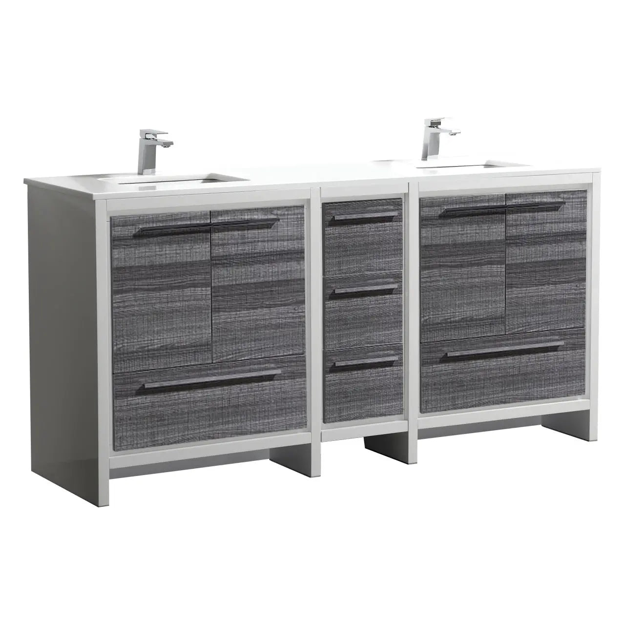 KubeBath Dolce 72″ Gloss Ash Gray Double Sink Modern Bathroom Vanity With Quartz Countertop - Plumbing Market
