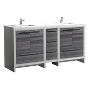KubeBath Dolce 72″ Gloss Ash Gray Double Sink Modern Bathroom Vanity With Quartz Countertop - Plumbing Market