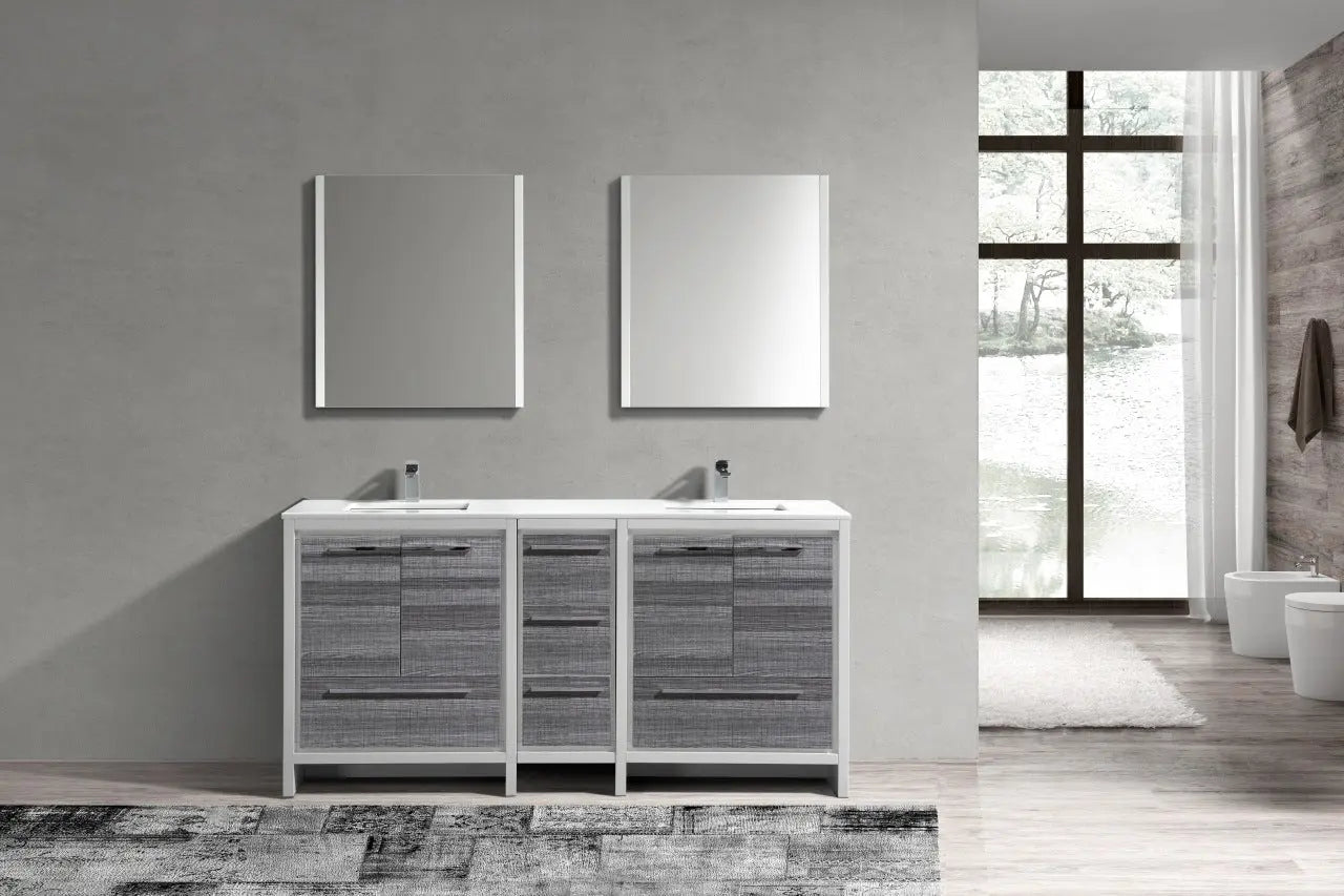 KubeBath Dolce 72″ Gloss Ash Gray Double Sink Modern Bathroom Vanity With Quartz Countertop - Plumbing Market