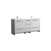 KubeBath Dolce 72″ Gloss White Double Sink Modern Bathroom Vanity With Quartz Countertop - Plumbing Market