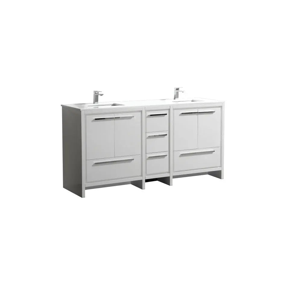 KubeBath Dolce 72″ Gloss White Double Sink Modern Bathroom Vanity With Quartz Countertop - Plumbing Market