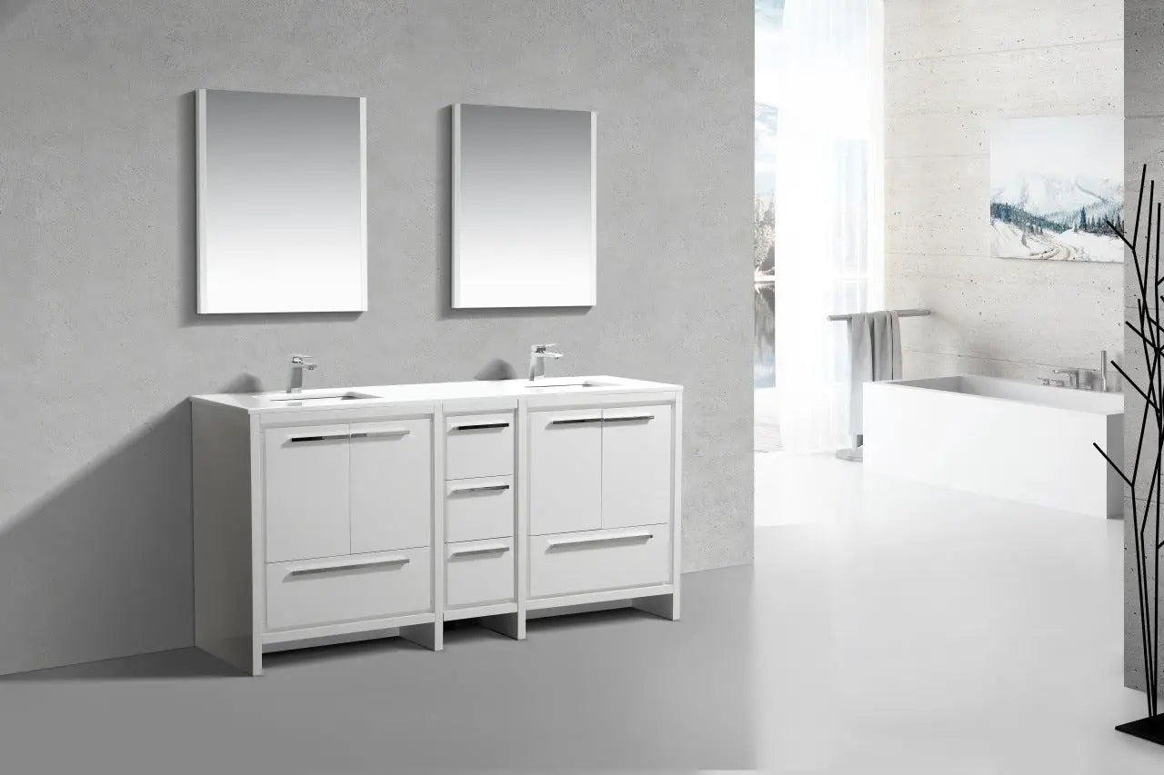 KubeBath Dolce 72″ Gloss White Double Sink Modern Bathroom Vanity With Quartz Countertop - Plumbing Market