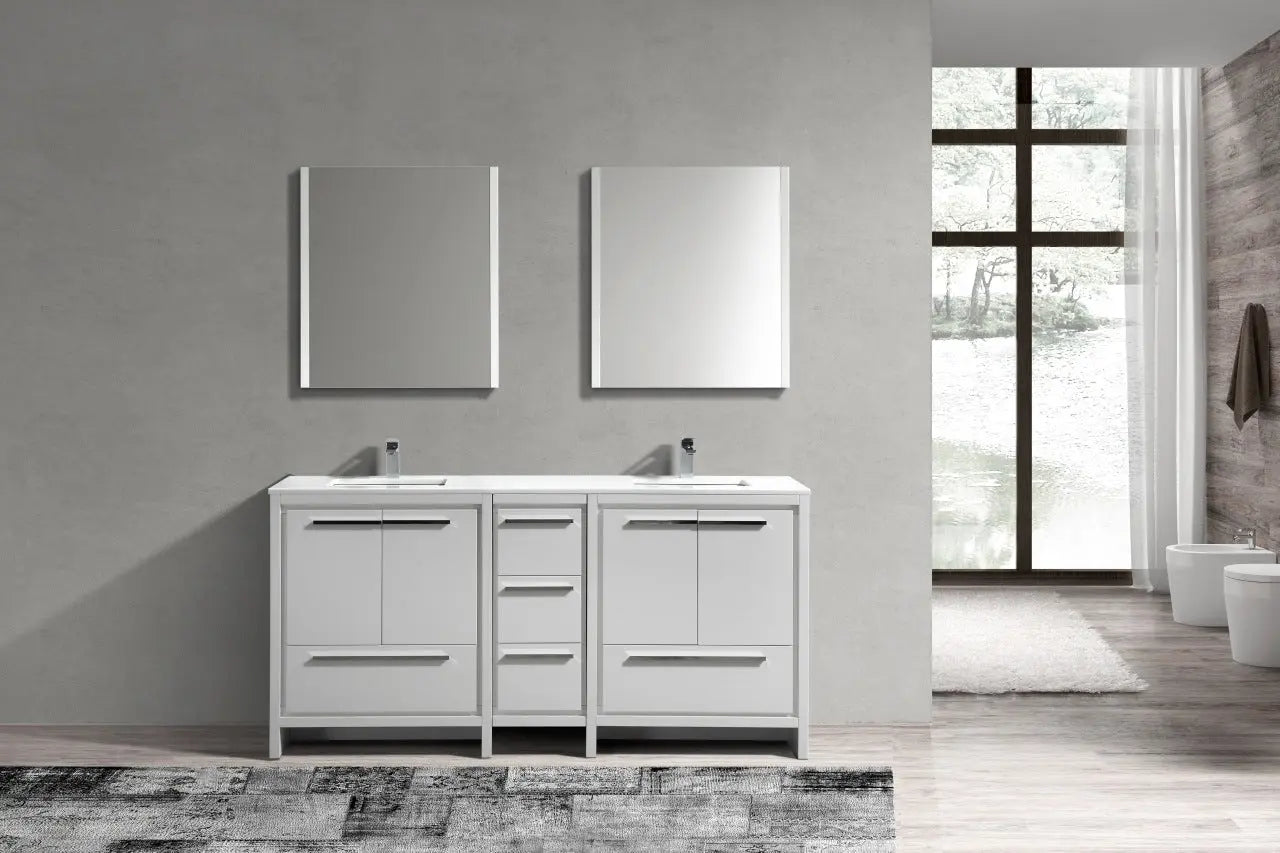 KubeBath Dolce 72″ Gloss White Double Sink Modern Bathroom Vanity With Quartz Countertop - Plumbing Market