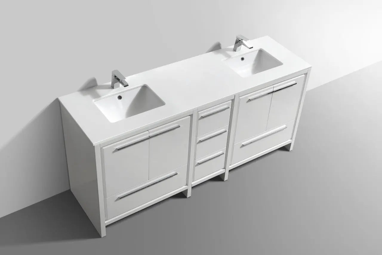 KubeBath Dolce 72″ Gloss White Double Sink Modern Bathroom Vanity With Quartz Countertop - Plumbing Market