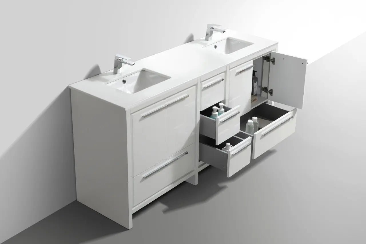 KubeBath Dolce 72″ Gloss White Double Sink Modern Bathroom Vanity With Quartz Countertop - Plumbing Market