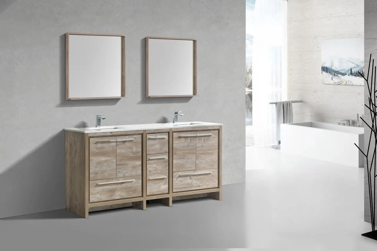 KubeBath Dolce 72″ Nature Wood Double Sink Modern Bathroom Vanity With Quartz Countertop - Plumbing Market
