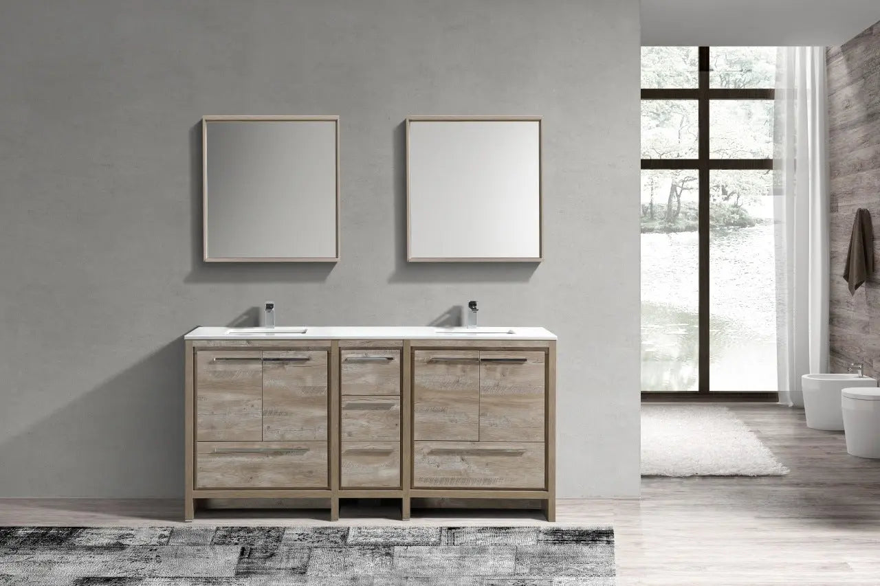 KubeBath Dolce 72″ Nature Wood Double Sink Modern Bathroom Vanity With Quartz Countertop - Plumbing Market