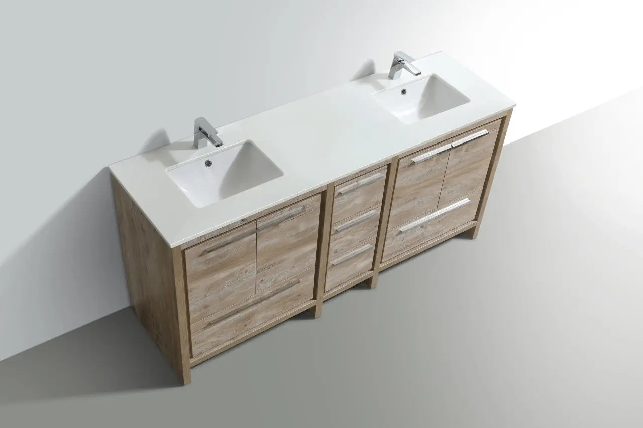 KubeBath Dolce 72″ Nature Wood Double Sink Modern Bathroom Vanity With Quartz Countertop - Plumbing Market