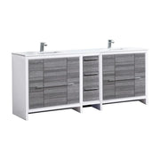 KubeBath Dolce 84″ Gloss Ash Gray Double Sink Modern Bathroom Vanity With Quartz Countertop - Plumbing Market