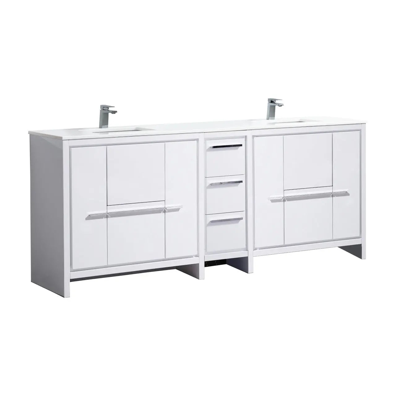 KubeBath Dolce 84″ Gloss White Double Sink Modern Bathroom Vanity With Quartz Countertop - Plumbing Market