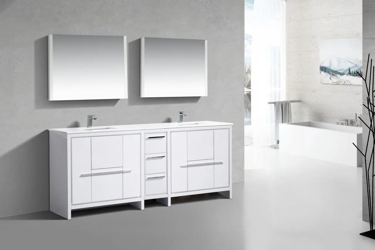 KubeBath Dolce 84″ Gloss White Double Sink Modern Bathroom Vanity With Quartz Countertop - Plumbing Market