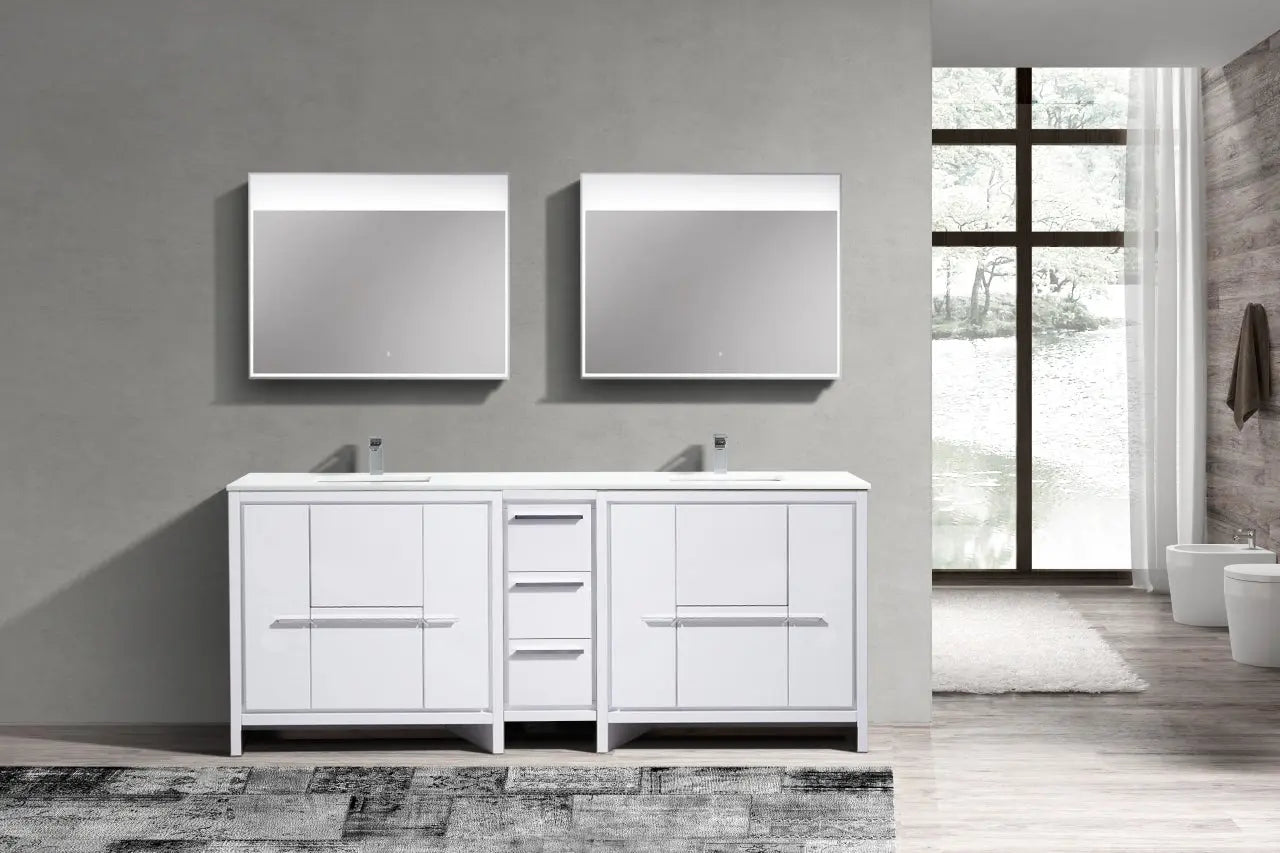 KubeBath Dolce 84″ Gloss White Double Sink Modern Bathroom Vanity With Quartz Countertop - Plumbing Market