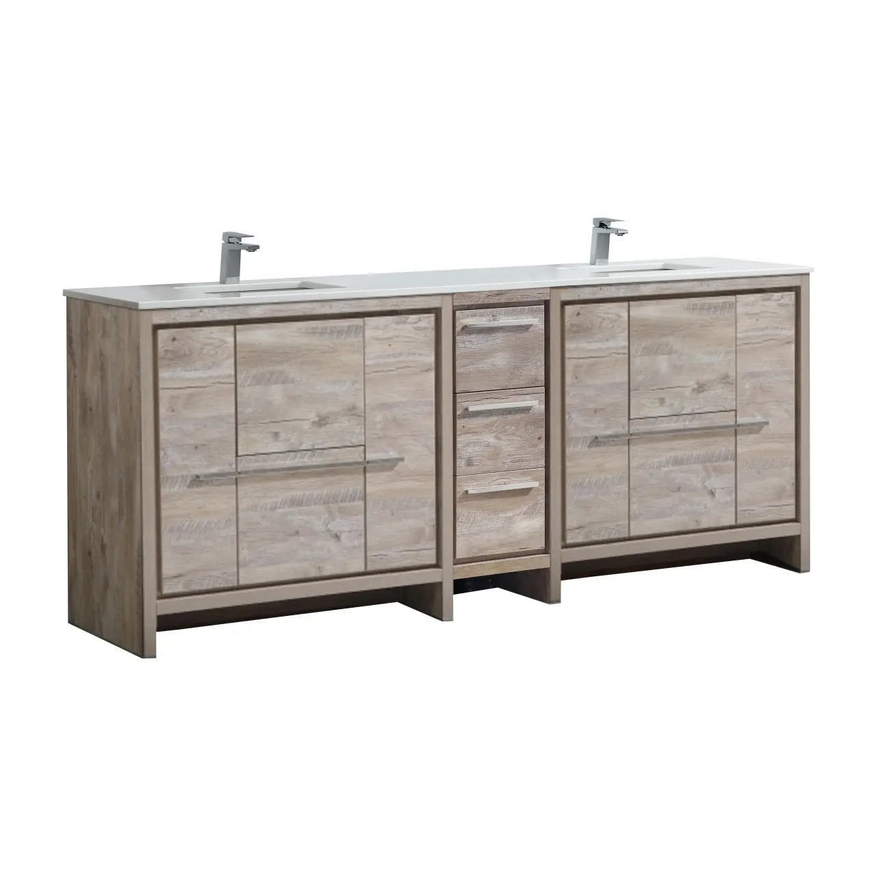 KubeBath Dolce 84″ Nature Wood Double Sink Modern Bathroom Vanity With Quartz Countertop - Plumbing Market